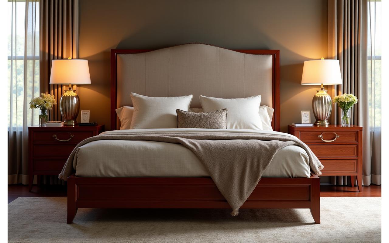 Cama King-Size em Cerejeira com Design Clássico