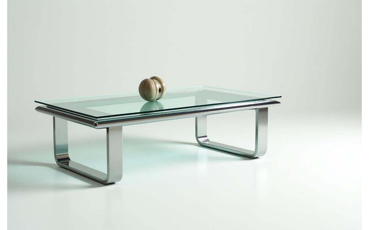 Mesa de Centro de Vidro e Aço Inoxidável