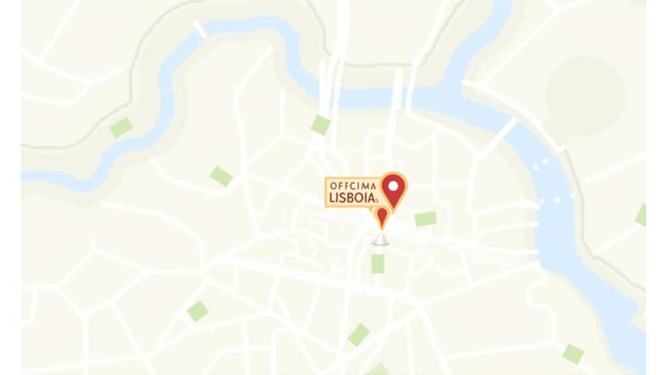 Mapa estático a mostrar a localização da Oficina Lisboa no centro da cidade de Lisboa, Portugal, com um marcador.
